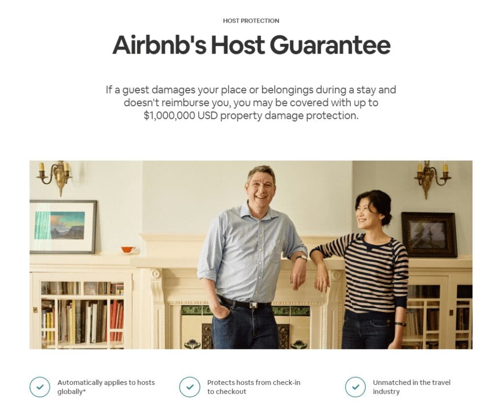 Airbnb Host Guarantee home page with a couple smiling