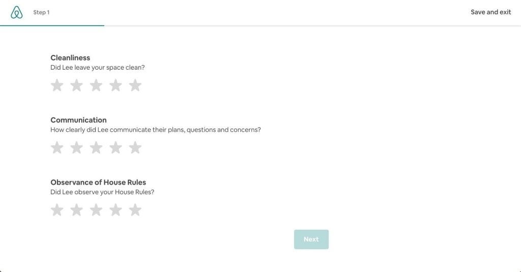Screenshot of Airbnb Host Review ratings