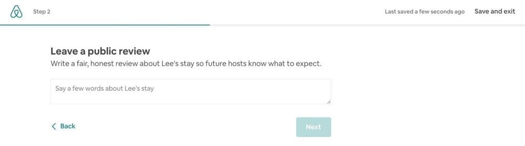 Screenshot of Airbnb Host Review review space