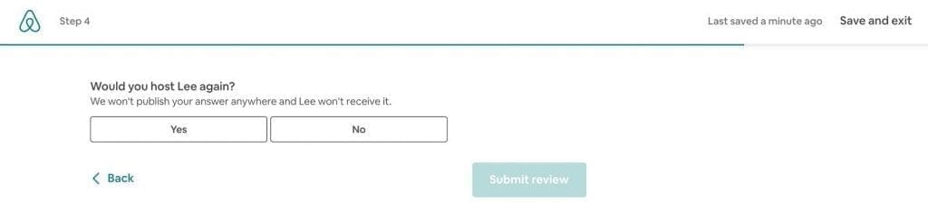 Screenshot of Airbnb Host Review recommend or not space