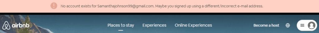 airbnb account does not exist