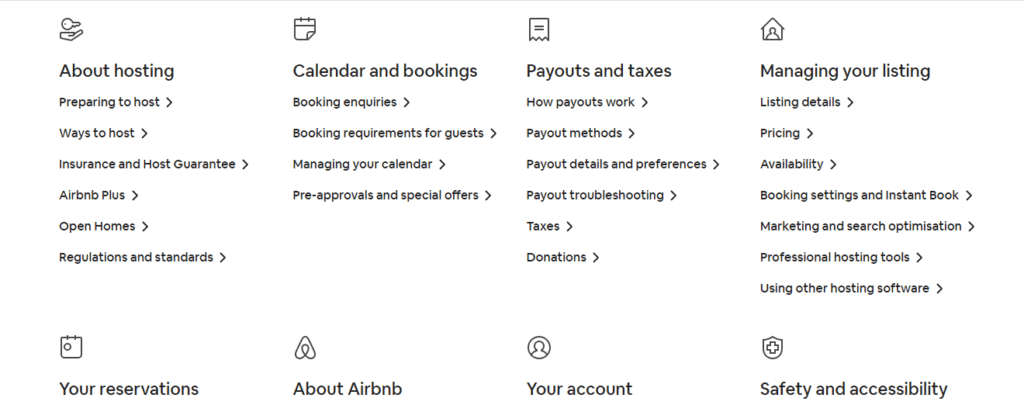 Airbnb FAQ screen
