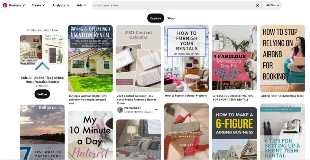 Pinterest screenshot short term rentals