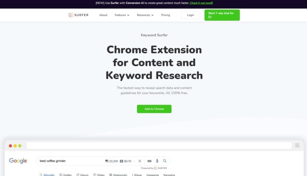 keyword surfer chrome extension screenshot