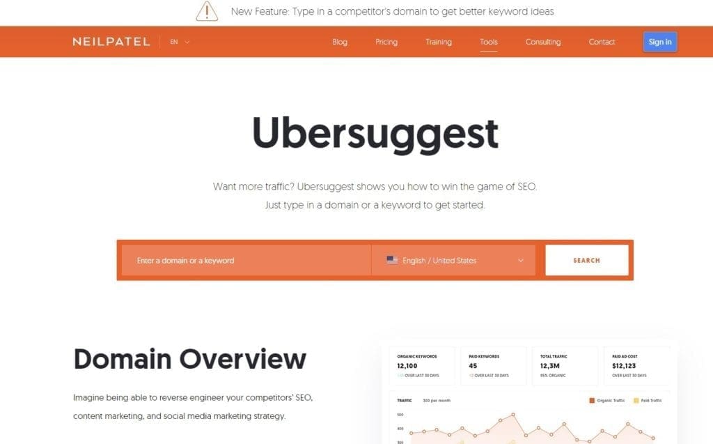 ubersuggest homepage screenshot