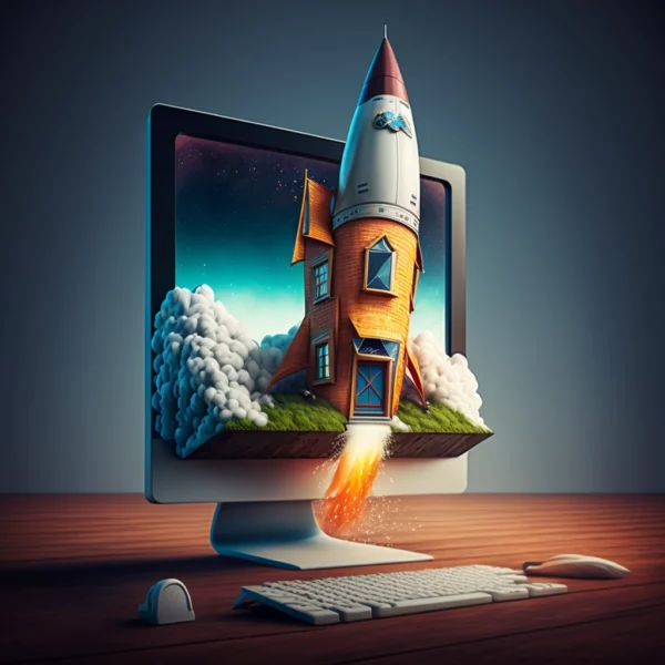 Rocket taking off from laptop