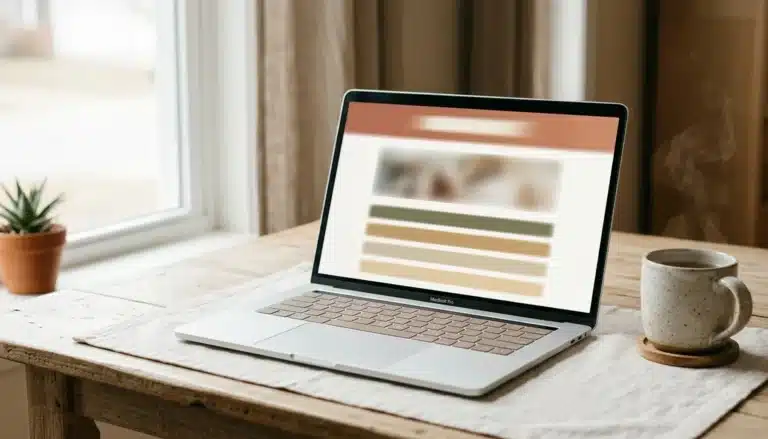 Laptop displaying an abstract homepage wireframe layout illustrating how to build a direct booking website