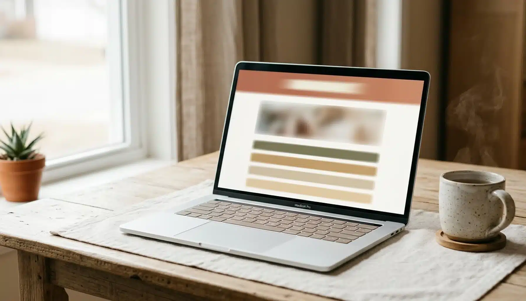 Laptop displaying an abstract homepage wireframe layout illustrating how to build a direct booking website