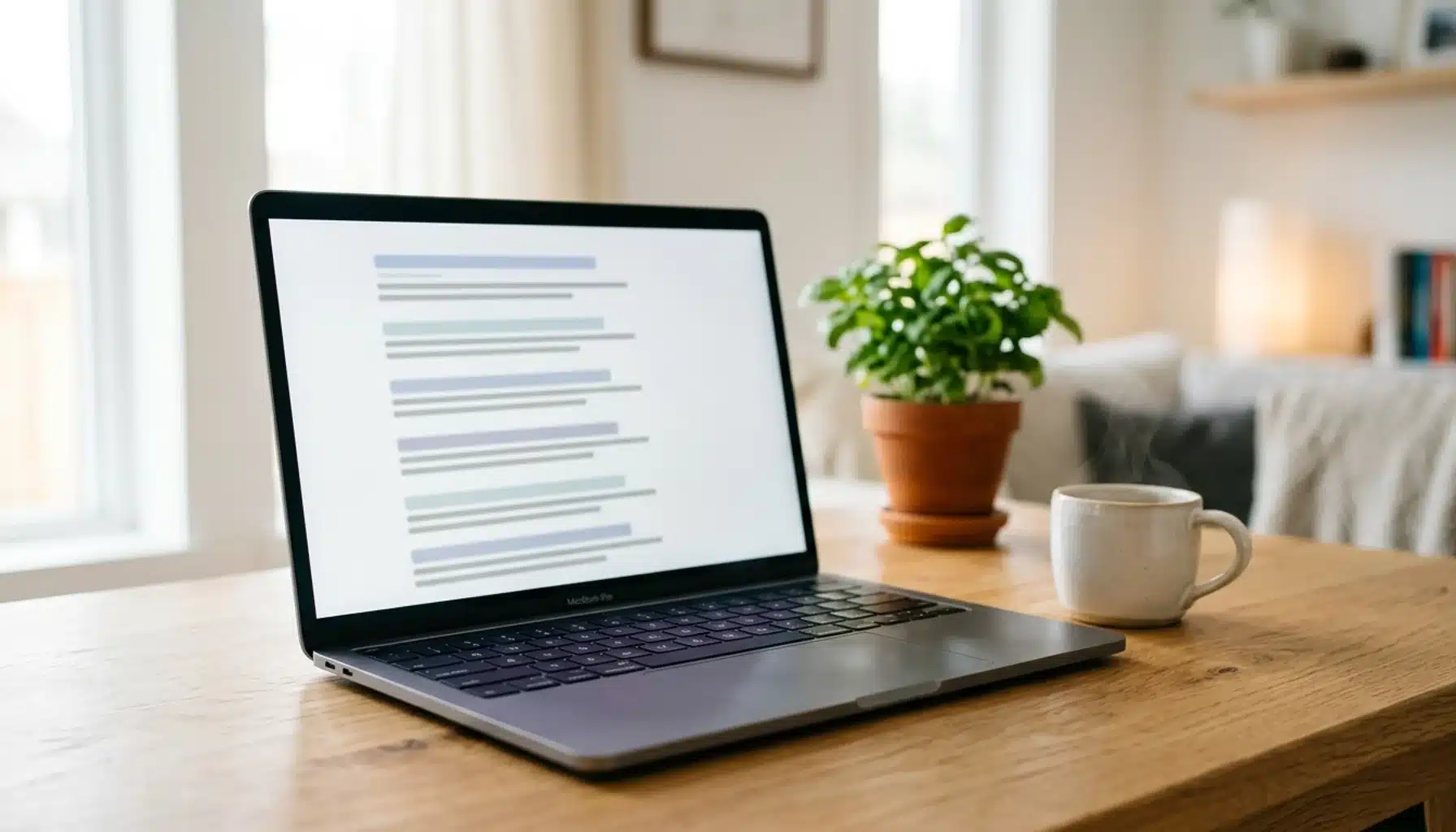 Laptop showing an abstract search-results layout, illustrating how to get 1000 visitors a day to your website through organic search