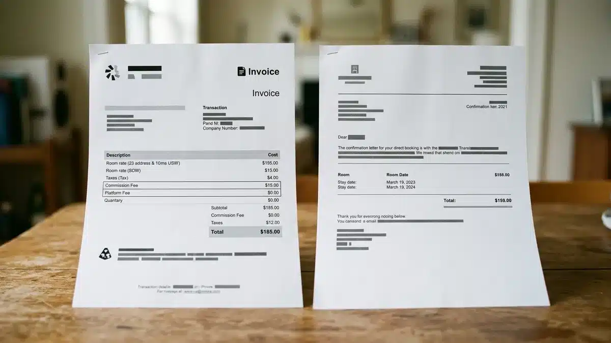 Booking source comparison between OTA commission fees and direct booking savings