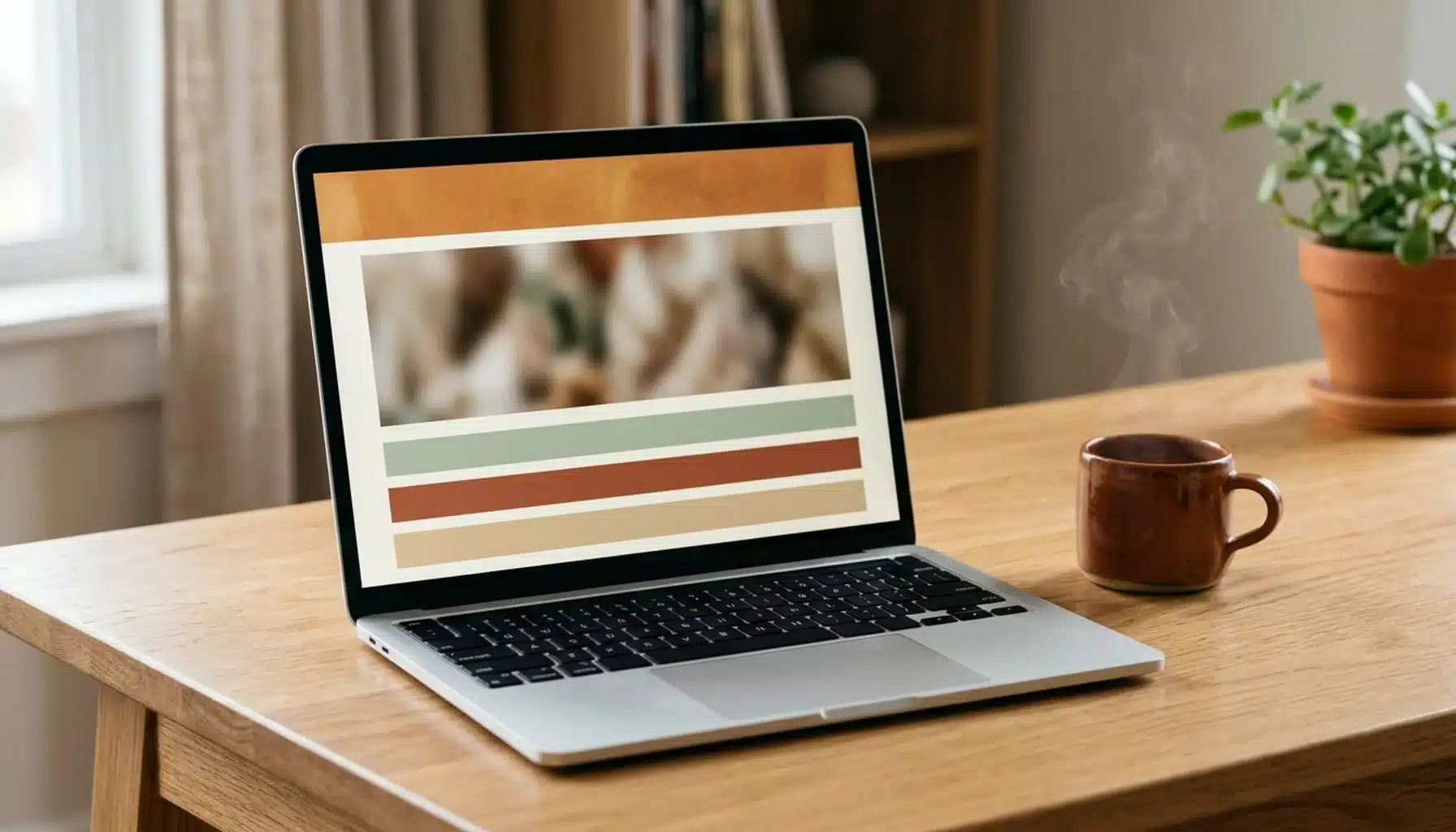 Laptop with abstract homepage wireframe illustrating vacation rental brand building on a direct booking website