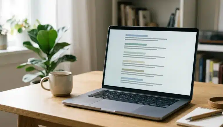 Laptop displaying an abstract search-results layout, illustrating what is the best search engine for vacation rentals