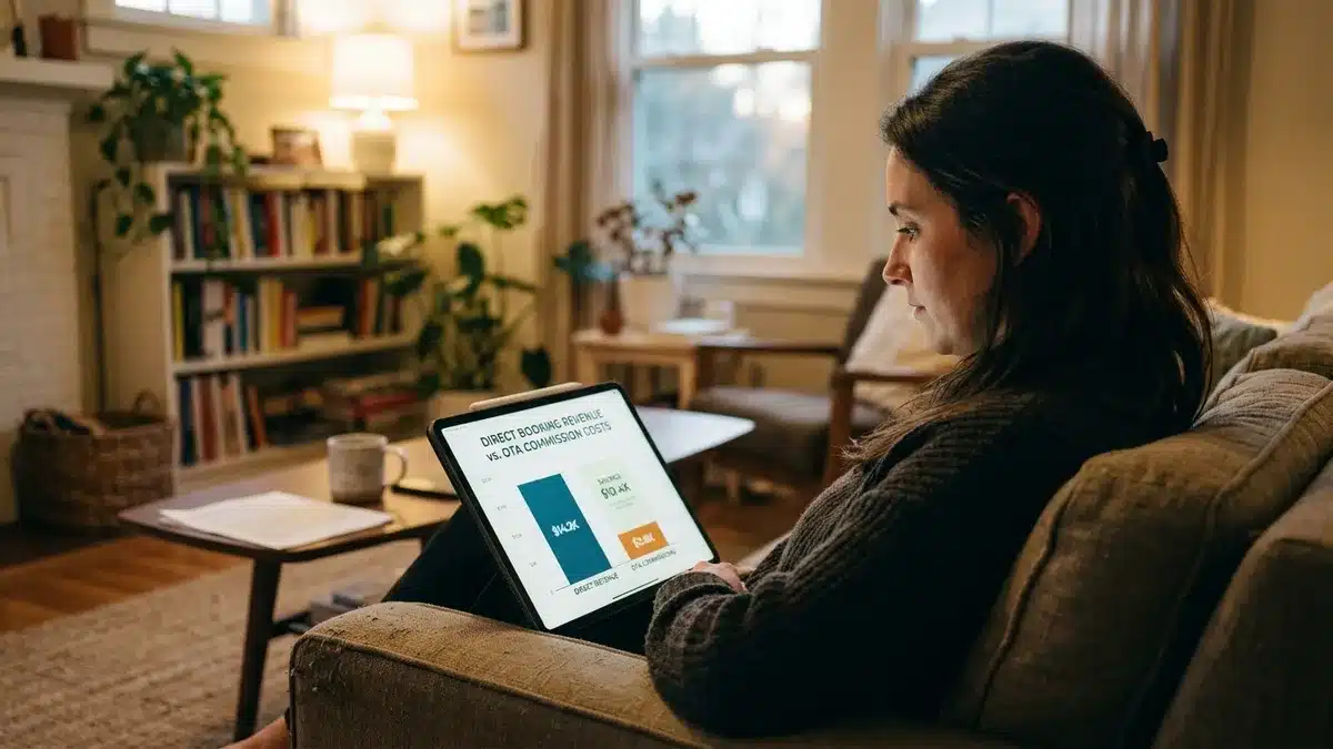 Direct booking software for rentals showing OTA commission savings comparison