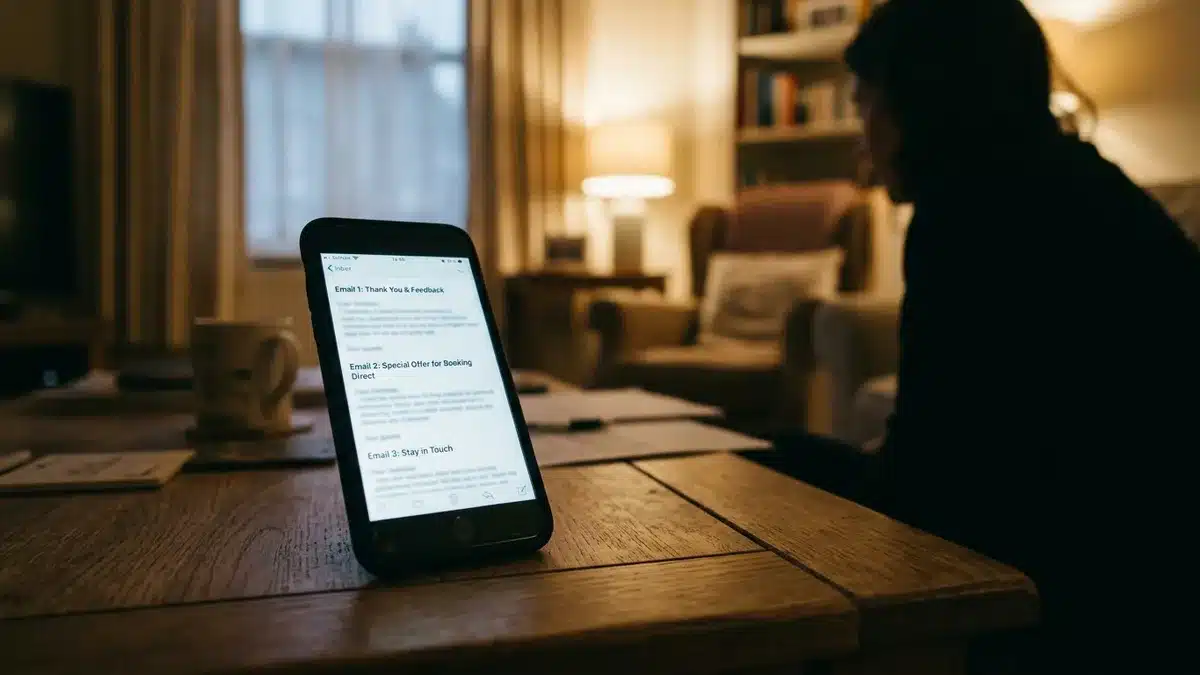 automated email sequence dashboard showing how to automate Airbnb business with repeat guest offers