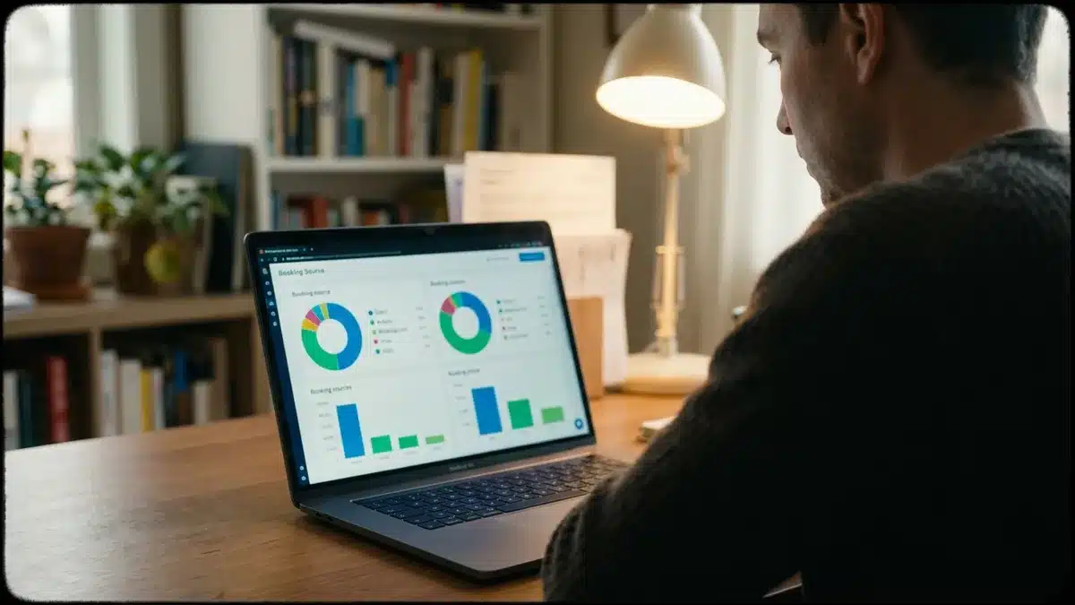 Host reviewing direct booking versus airbnb host fee revenue split on a dashboard