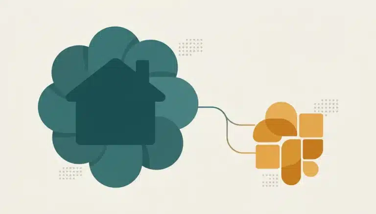 Abstract illustration of a roofline shape linked to task tiles, symbolizing an airbnb co-listing revenue-share arrangement