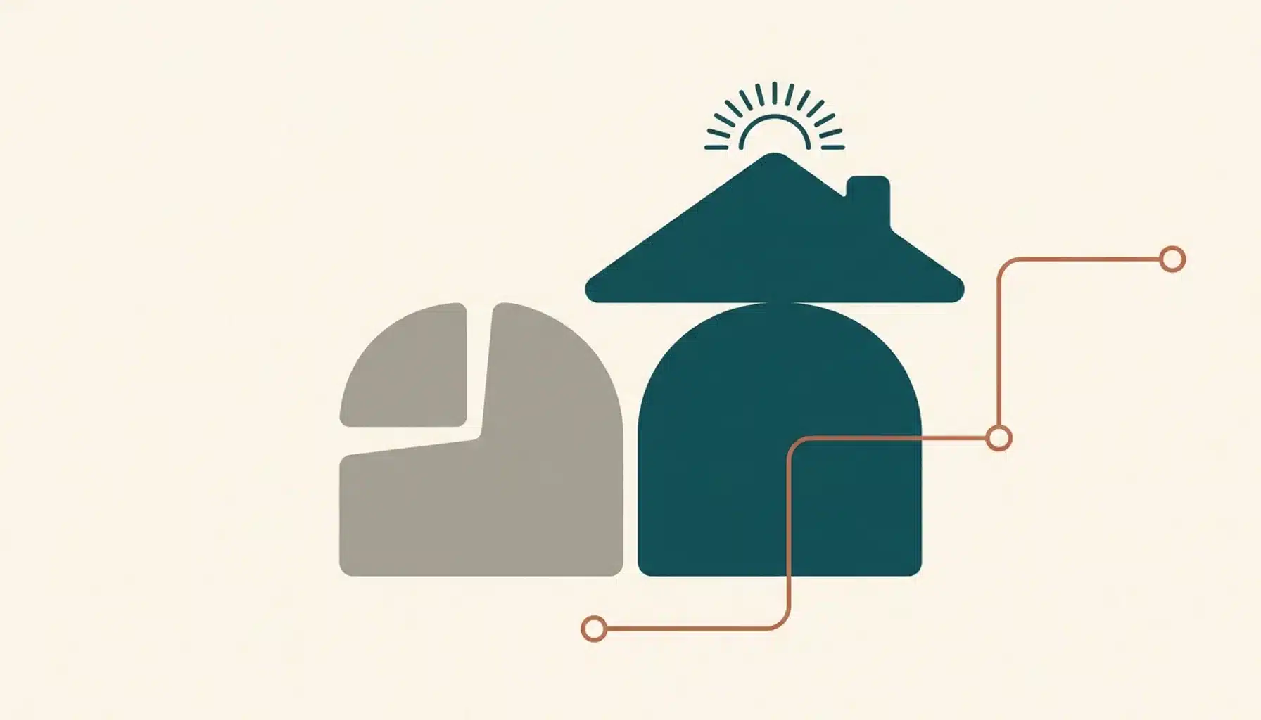 Abstract illustration of connected shapes and a branching line representing airbnb marketing strategies for direct bookings