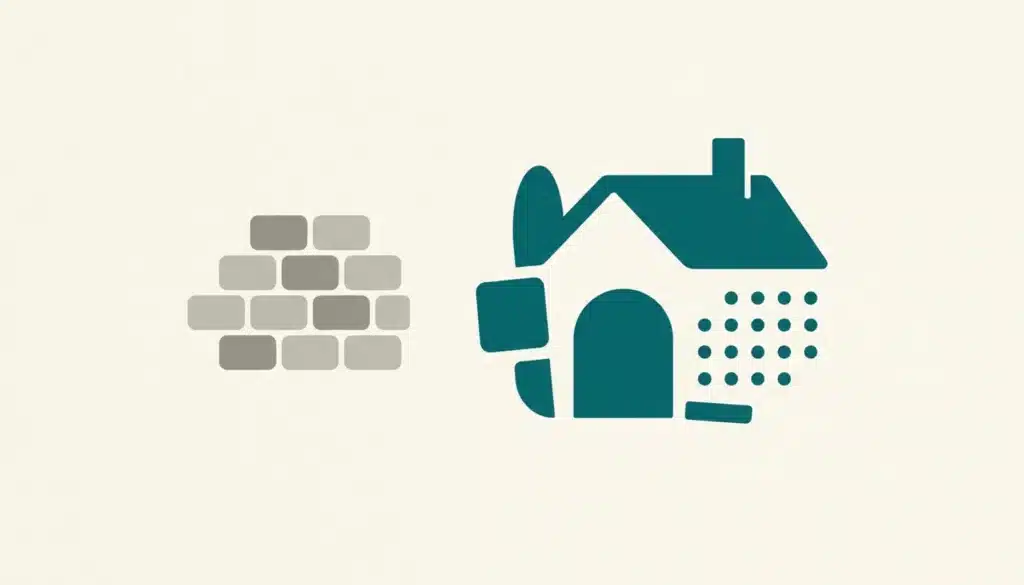 Abstract illustration comparing a generic tool cluster to a hospitality-shaped cluster, symbolizing the best website builder for holiday rentals