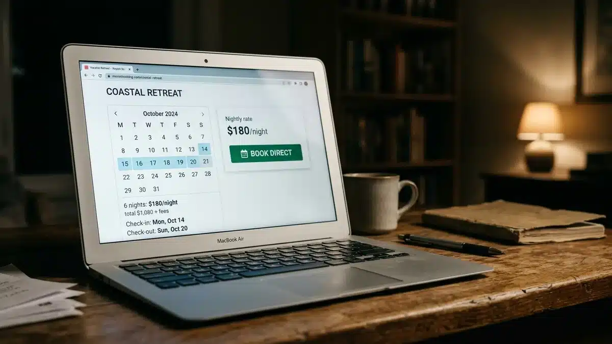 clean direct booking page shown after you set up airbnb and add a booking site