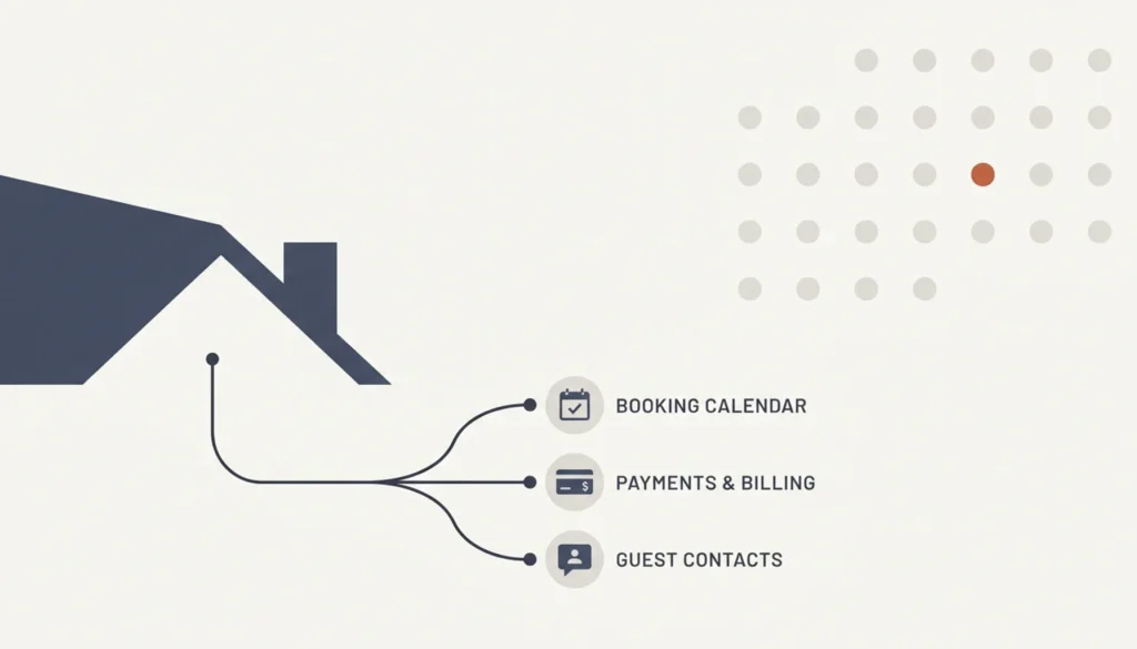 Abstract illustration of a rooftop shape connected to calendar dots, symbolizing how to create your own vacation rental website