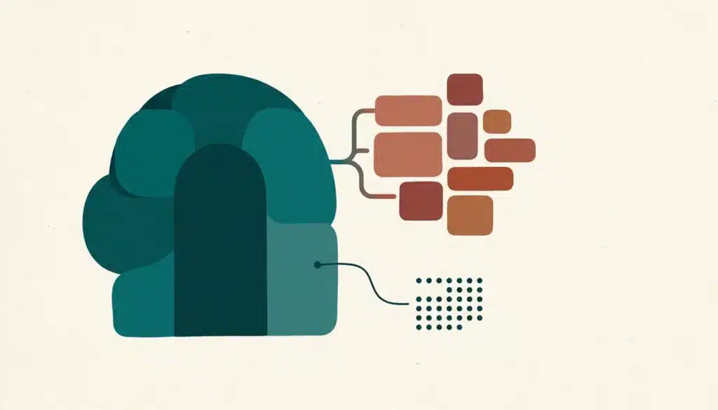 Abstract illustration of a direct PMS connecting a doorway shape to booking nodes and a calendar grid
