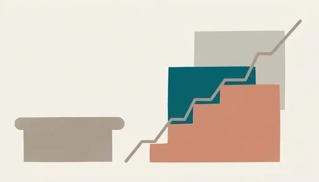 Abstract illustration of a rising stepped line and rooftop shape symbolizing a dynamic pricing tool for short-term rentals