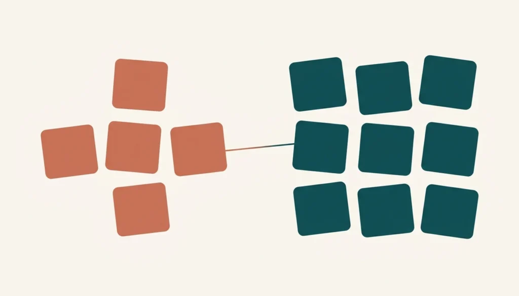 Flat illustration of two tile clusters symbolizing choosing holiday rental management software options
