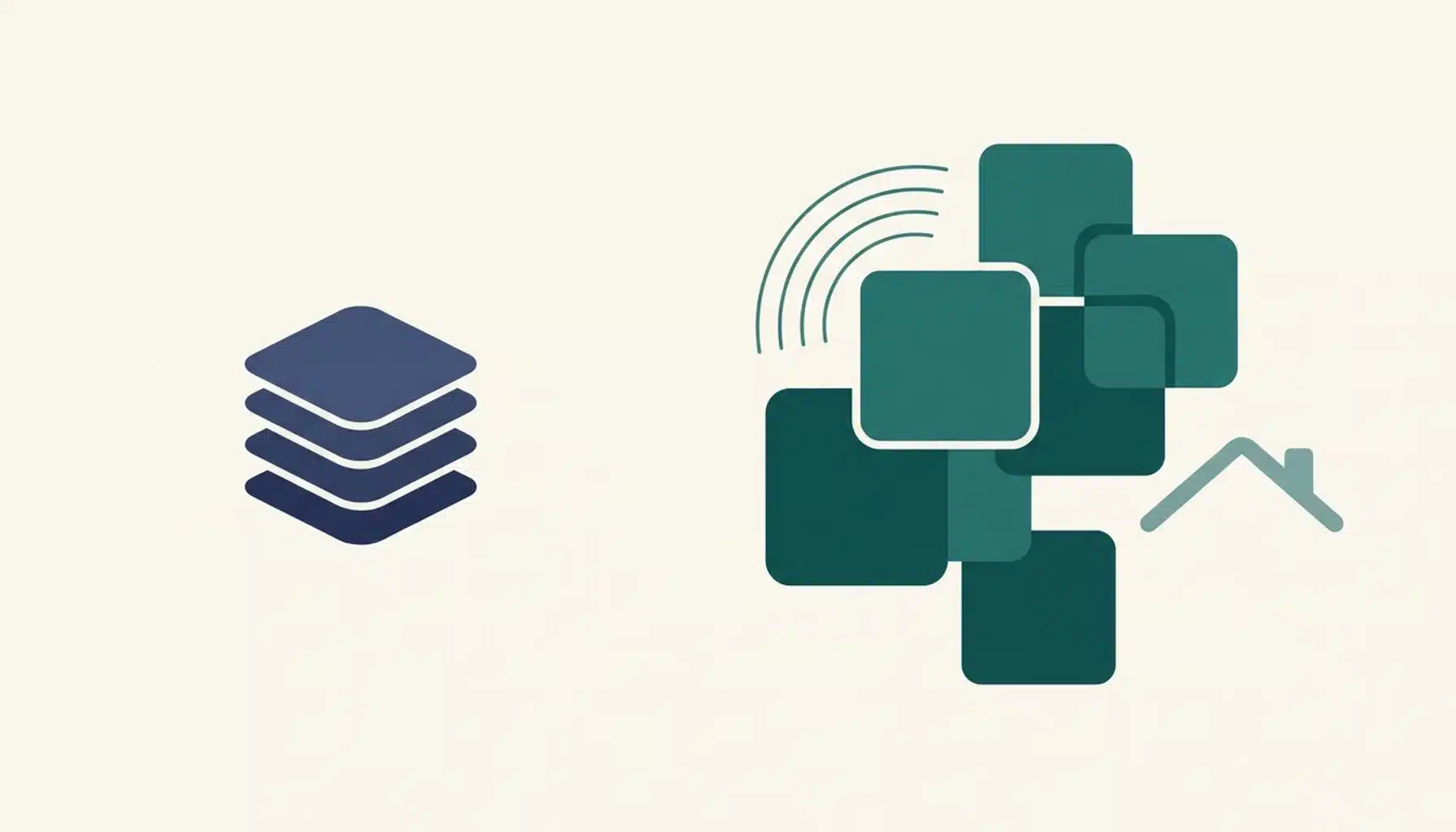 Abstract illustration comparing tiered pricing blocks against a larger connected cluster, symbolizing hospitable PMS limitations