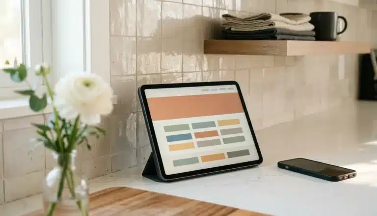 Tablet showing an abstract direct booking website layout beside a phone, illustrating a site like Airbnb alternative for hosts