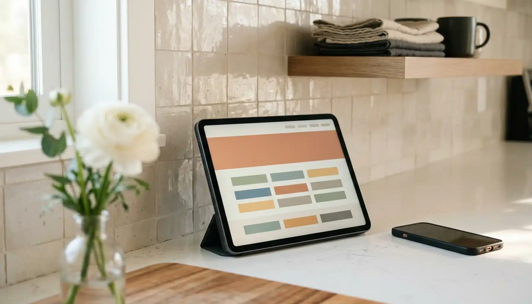 Tablet showing an abstract direct booking website layout beside a phone, illustrating a site like Airbnb alternative for hosts