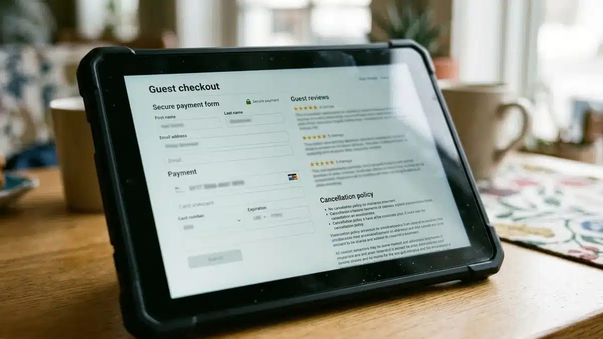 Trust signals on an easy to use direct booking channel checkout page