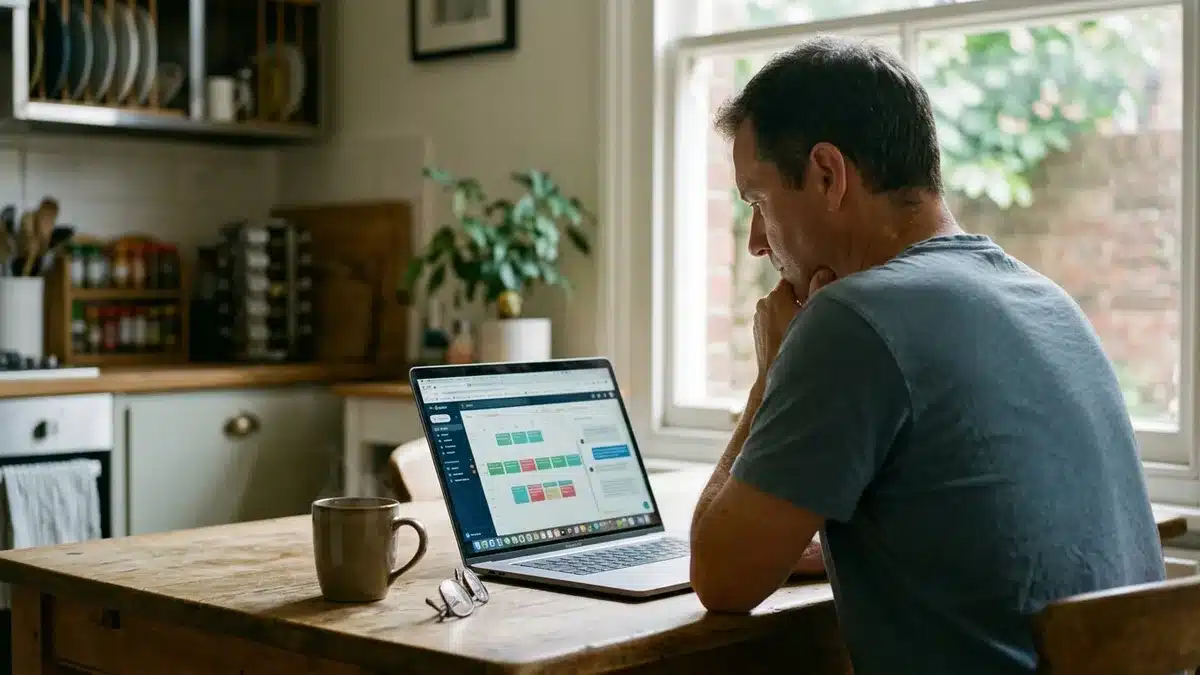 New short-term rental host comparing management tools on a laptop dashboard