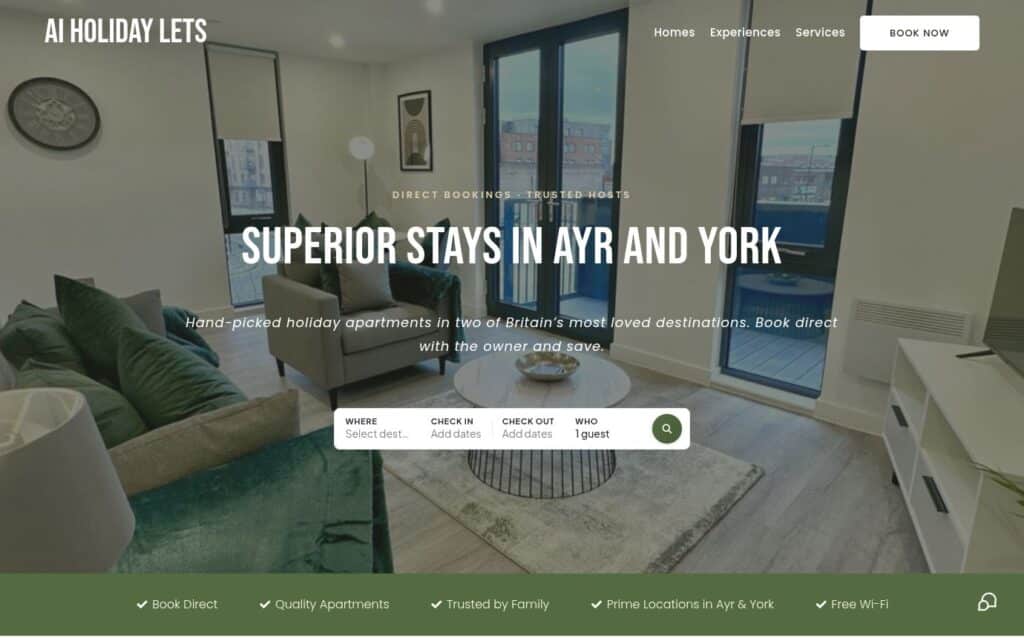 AI Holiday Lets website screenshot