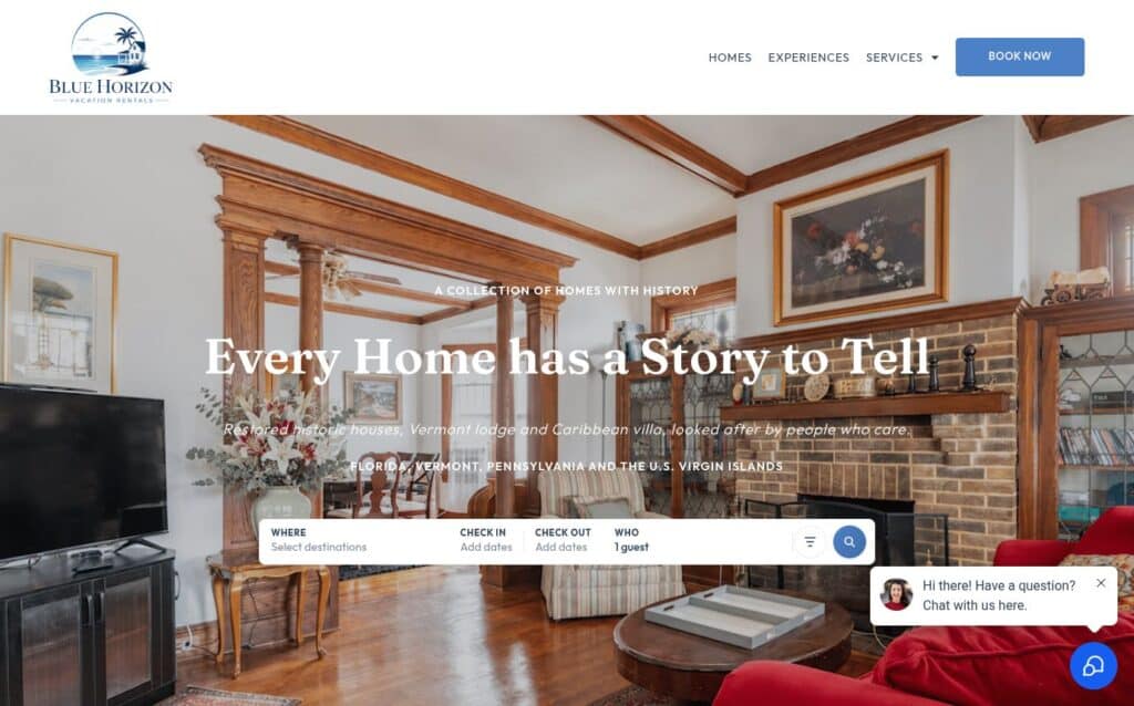 Blue Horizon Vacation Rentals website screenshot