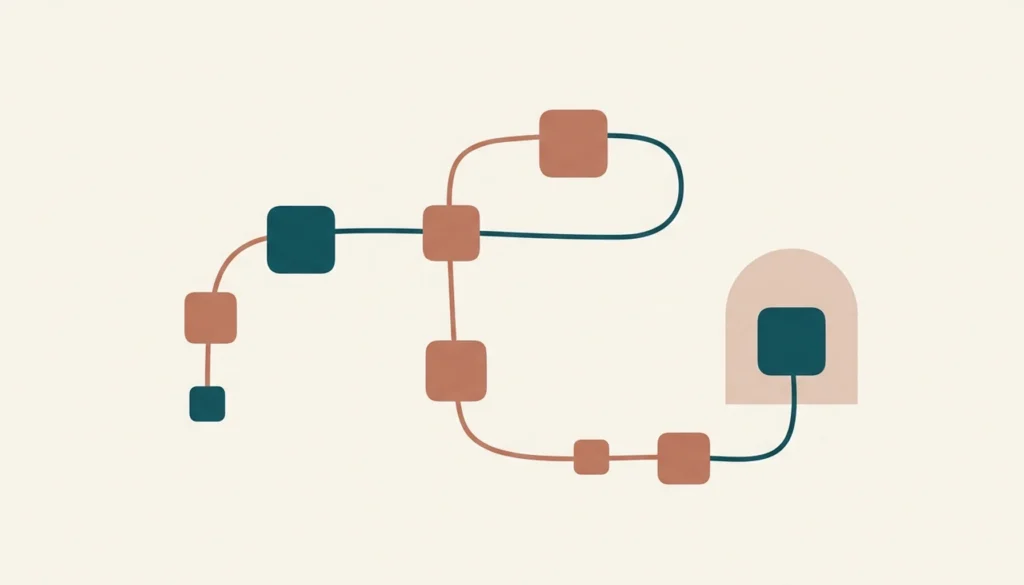 Abstract illustration of connected nodes representing a booking message template sequence for short-term rental hosts