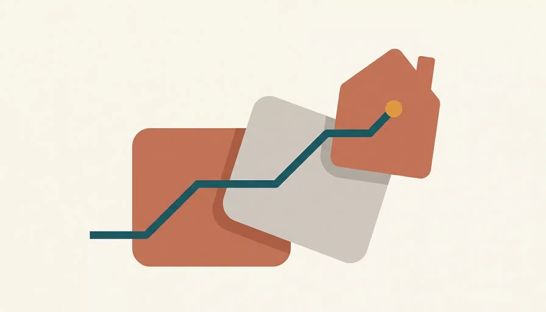 Abstract illustration of a rising line through layered blocks symbolizing calculator for ROI on rental bookings