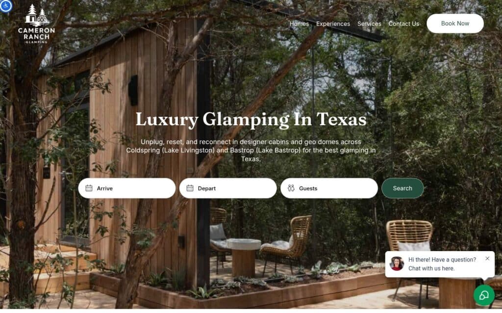 Cameron Ranch Glamping website screenshot
