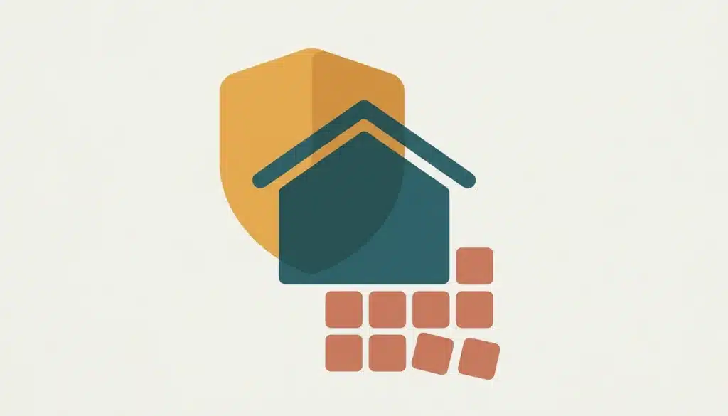 Abstract illustration of a house silhouette partly covered by a shield shape, symbolizing does homeowners insurance cover short term rentals