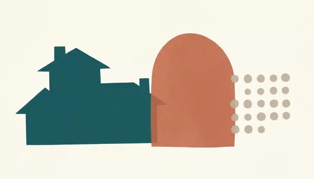 Flat illustration comparing hospitality rentals business models with rooftop, arch, and calendar-dot shapes