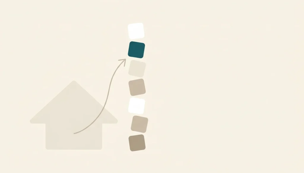 Abstract illustration of a rooftop shape and stacked checklist tiles symbolizing how to become an Airbnb host official guide