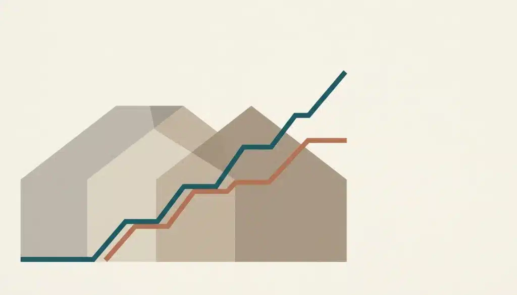 Abstract illustration of a rising line above a flat rooftop shape showing whether Airbnb is profitable in 2026