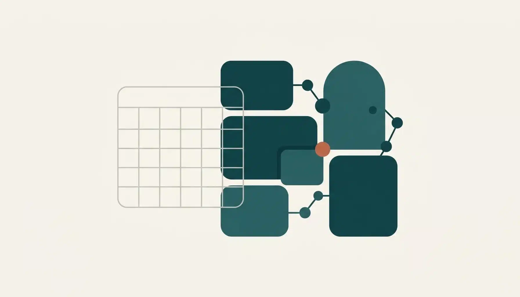 Abstract illustration comparing a sparse calendar grid to a richer connected system, symbolizing rental calendars direct versus a full booking platform