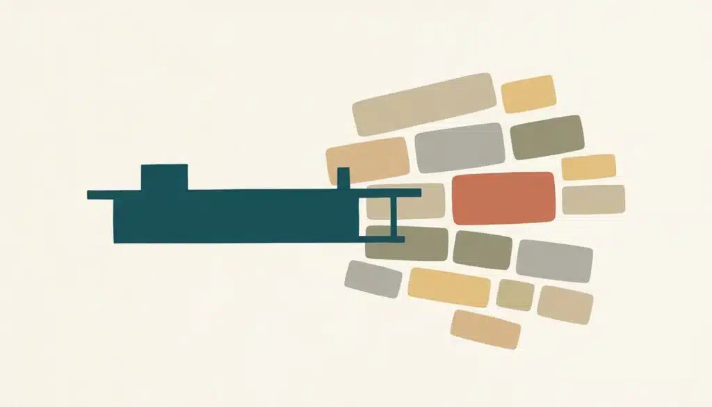 Abstract illustration of a house silhouette surrounded by text tiles, symbolizing what is a property description for hosts