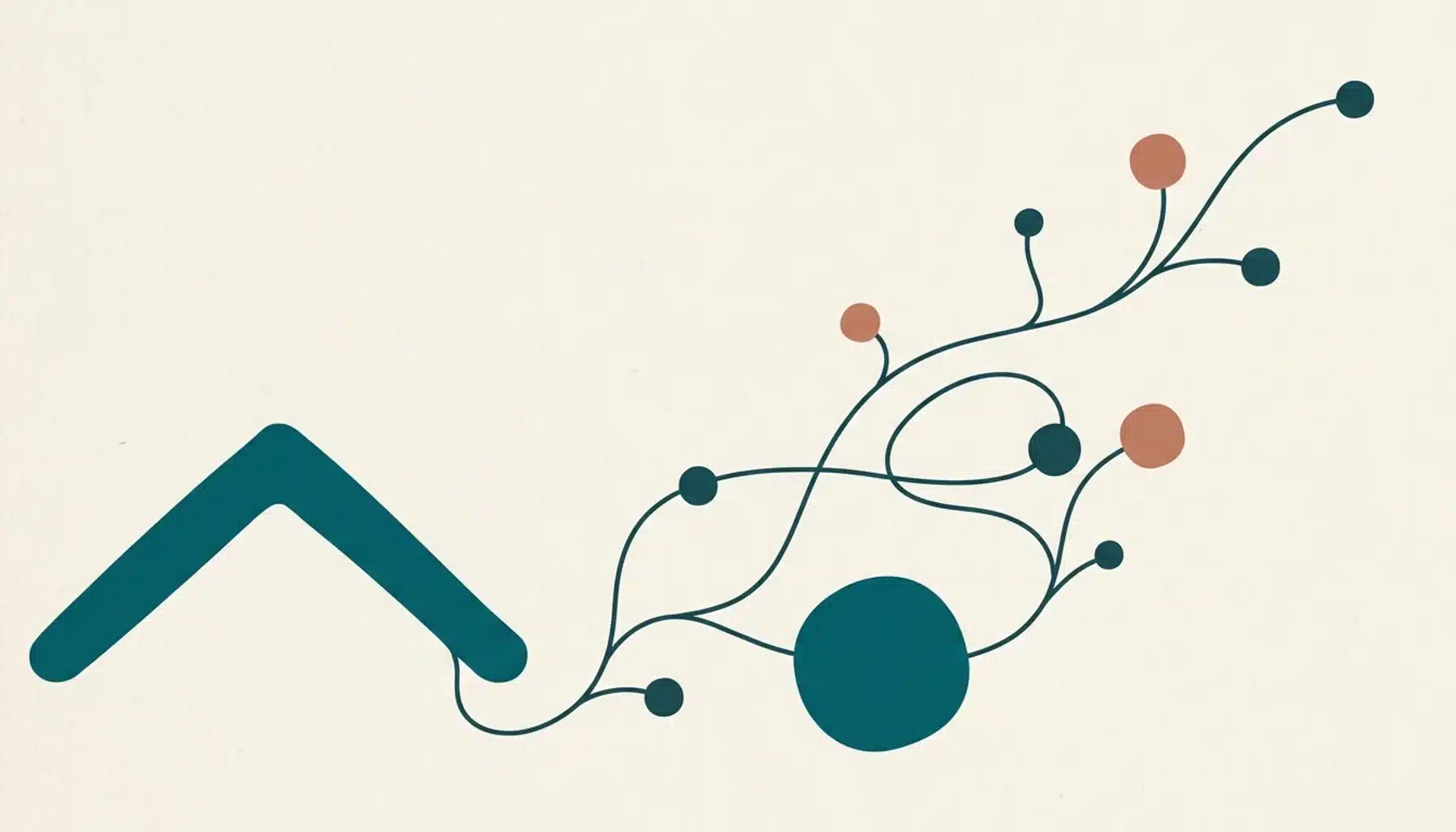 Abstract illustration of a flat rooftop shape connected by branching lines to small nodes, symbolizing what is Boostly's direct booking platform