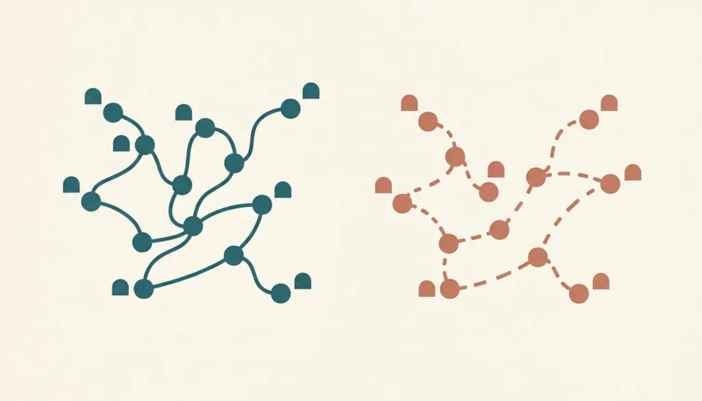Abstract illustration comparing direct sync versus lagging connection for the best PMS with Booking.com integration