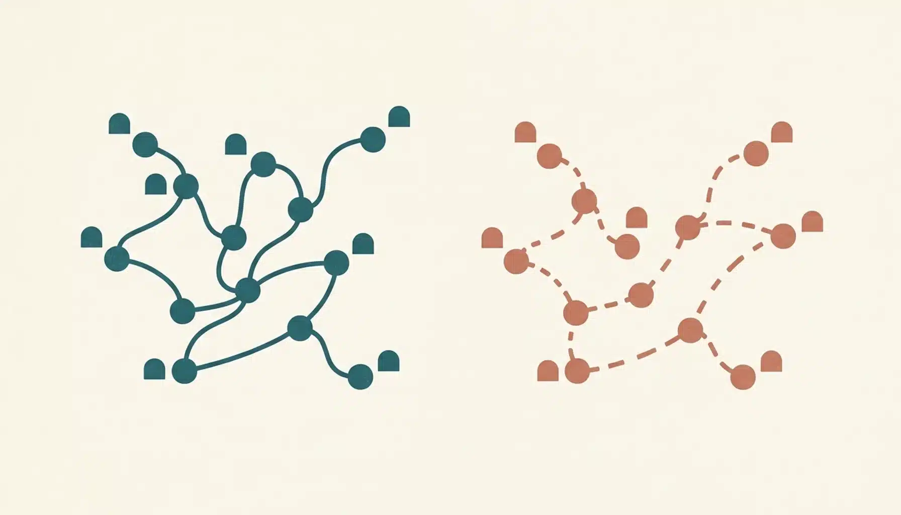 Abstract illustration comparing direct sync versus lagging connection for the best PMS with Booking.com integration