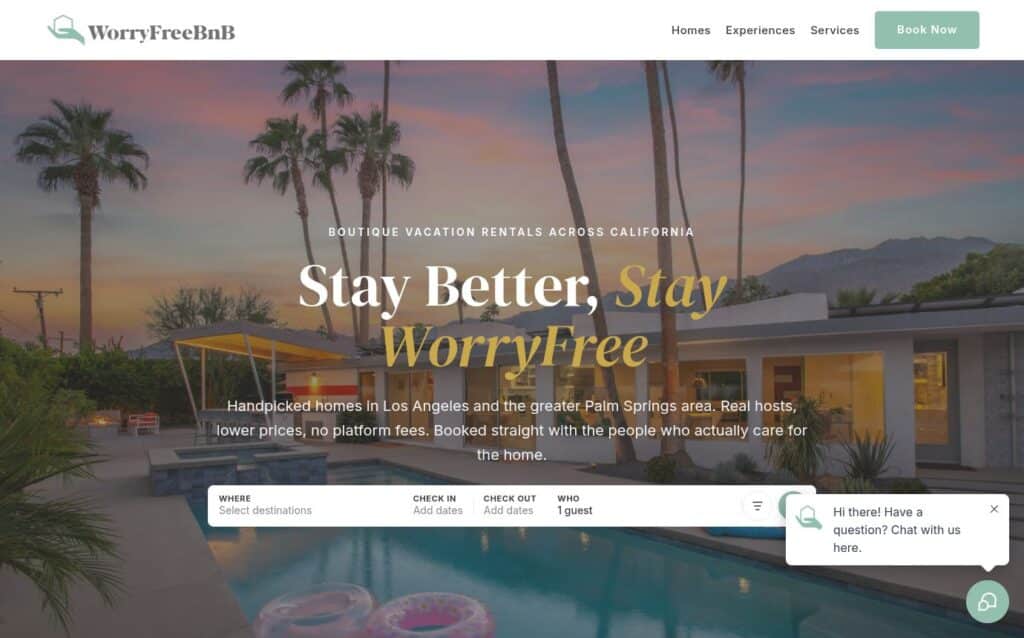 Worry Free BnB website screenshot
