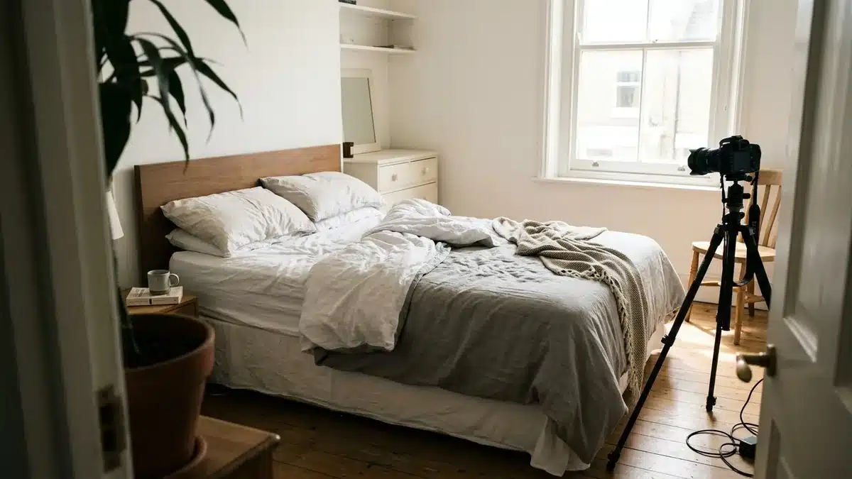 Staged rental bedroom to improve why your Airbnb isn't showing up in search