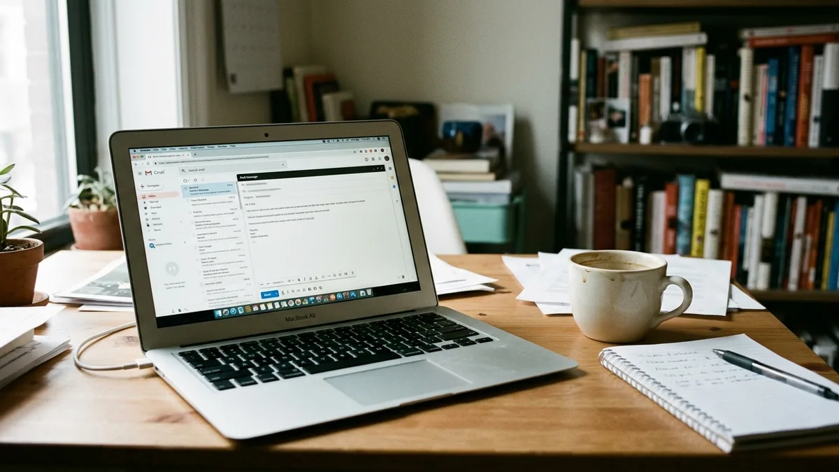 Host at a laptop planning direct bookings for an Airbnb listing not getting views