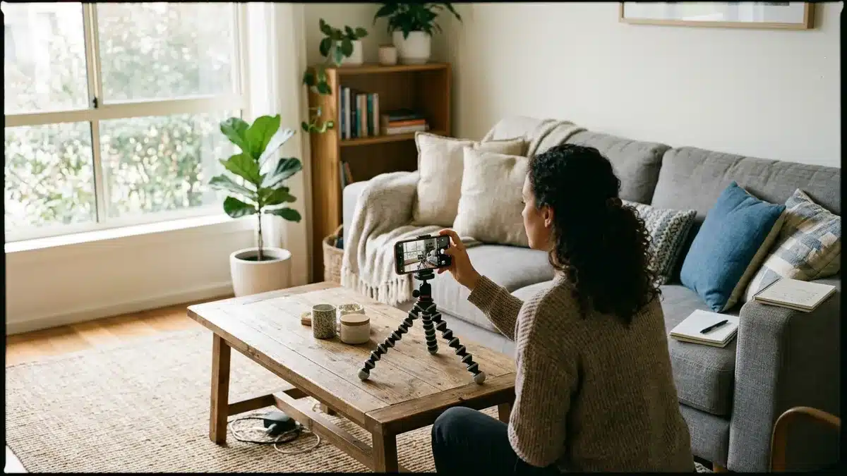 Host shooting footage for a content calendar short term rental plan